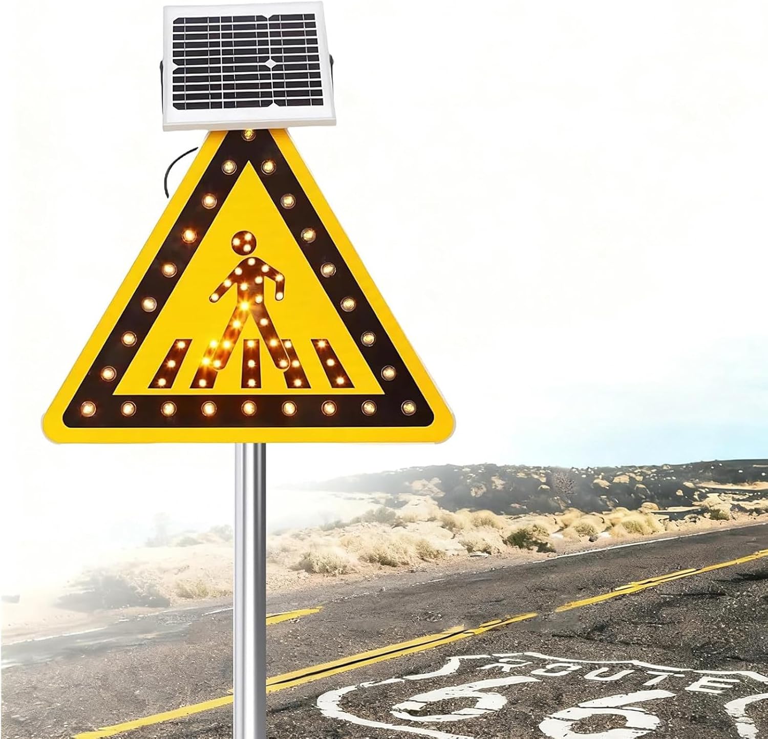 Solar-Powered LED Pedestrian Crossing Traffic Sign - Flashing Warning Sign with Accessories, 30in Reflective Material for Enhanced Street Safety