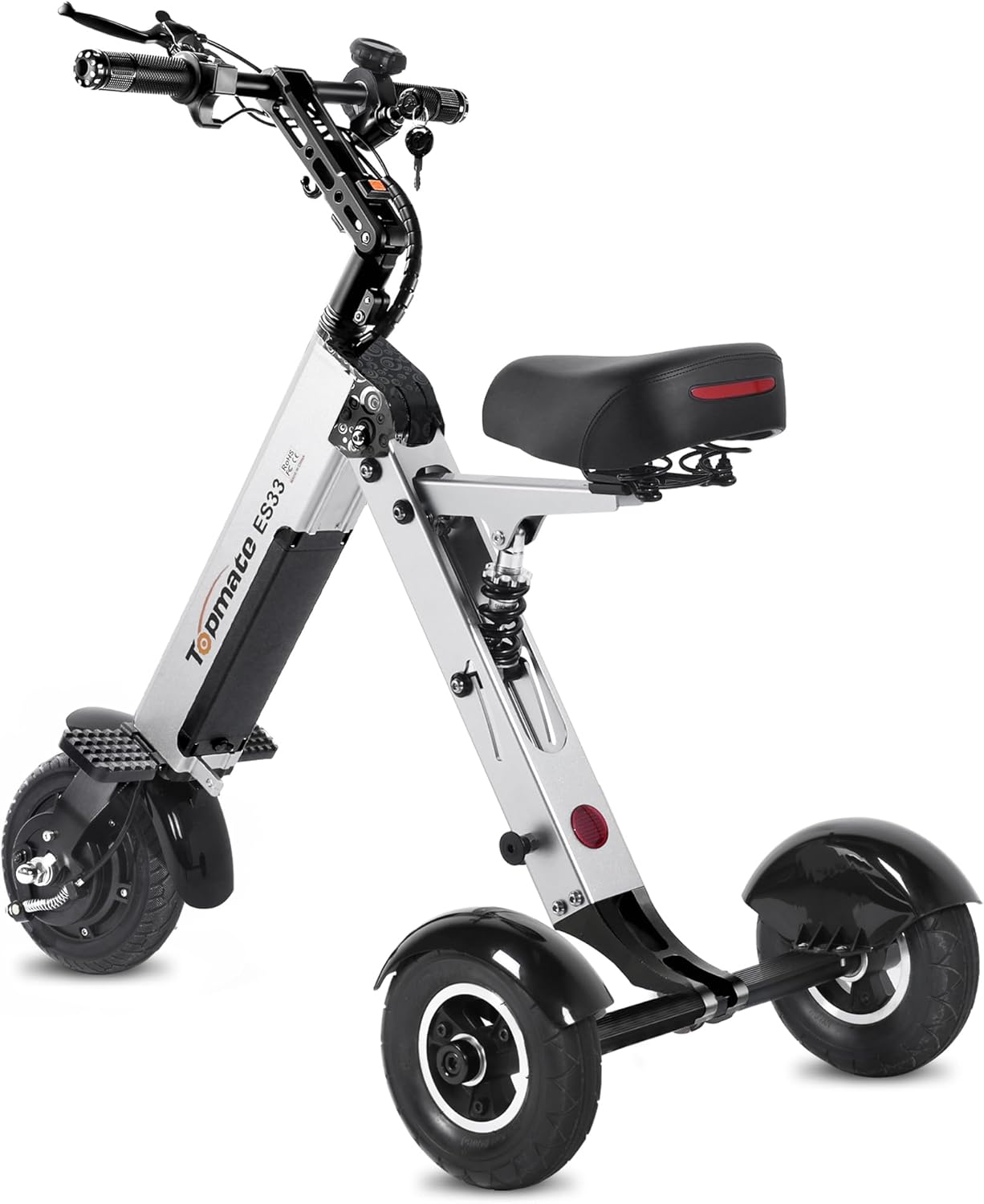 TopMate ES33 Powered Mobility Scooter 3 Wheels Foldable Trike with Seat for Adults, Lightweight Electric Scooter with Removable 36V 7.8AH Battery, Reverse Function & Key Switch for Commute and Travel