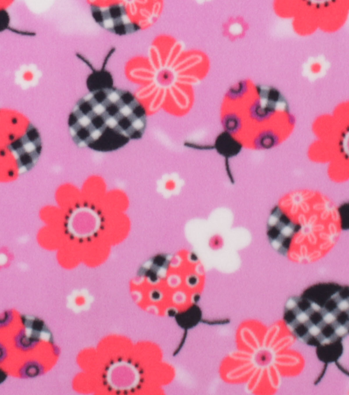 Pink Ladybugs With Floral Anti Pill Plush Fleece Fabric