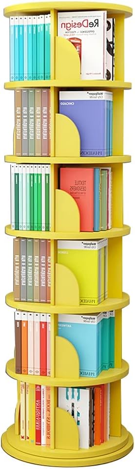 bookcases Rotating Bookshelf Floor Shelf Book Storage Cabinet Home Living Room Corner Space-Saving Yellow 5/6 Layers (Color : Yellow, Size : 6 Layers (50 * 189cm))