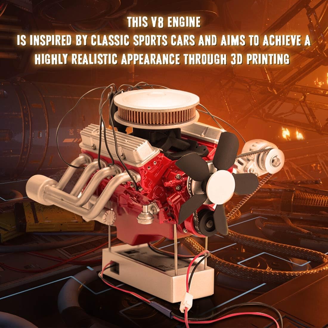1/6 ENJOMOR Internal Combustion Engine, 3D Printed Simulated Electric V8 Engine Model kit, Desktop Vintage Collectible Ornament