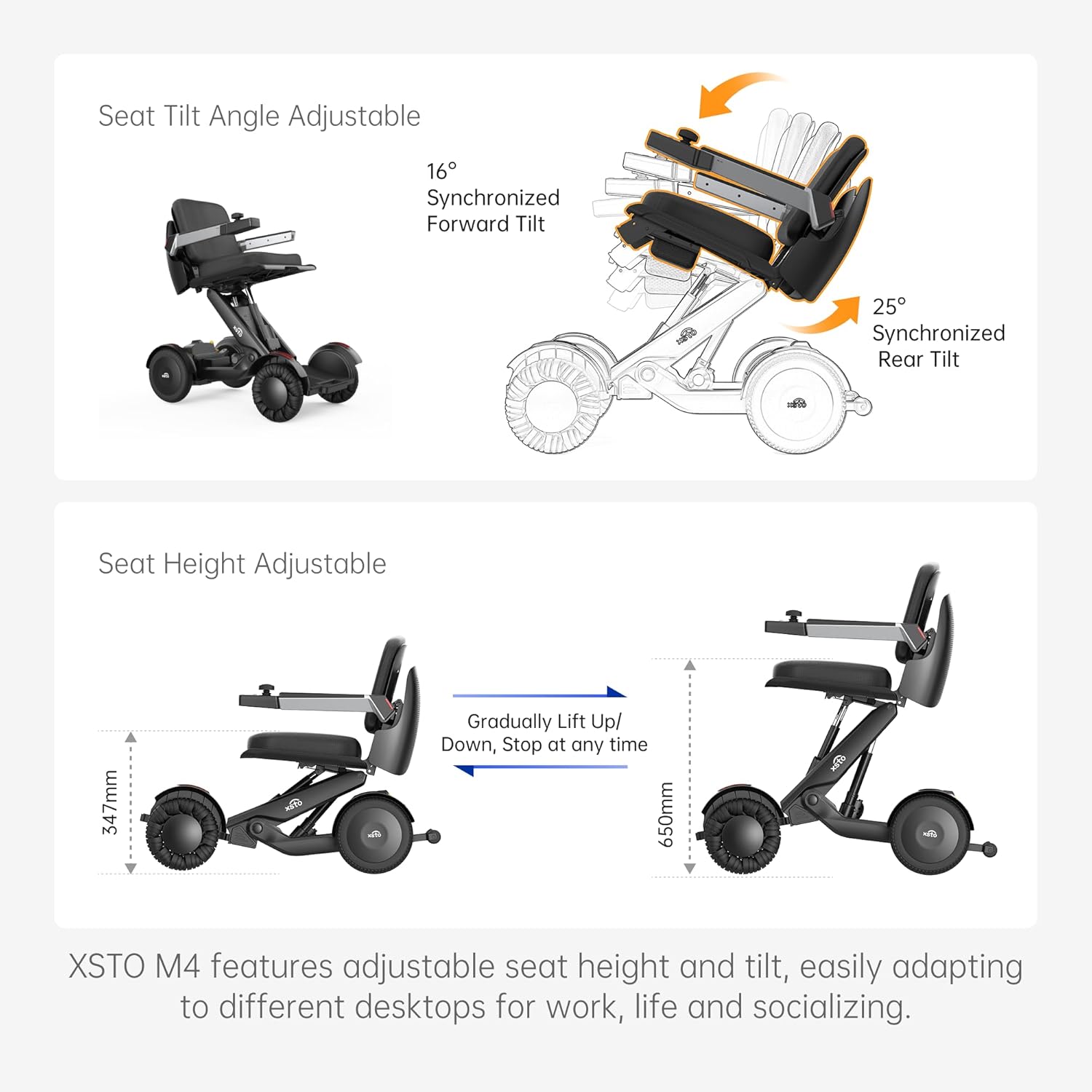 M4 Intelligent Electric Wheelchair, Automatic Self-Balancing, Remote Control, Height Adjustable, Foldable Portable Motorized Mobility Scooter