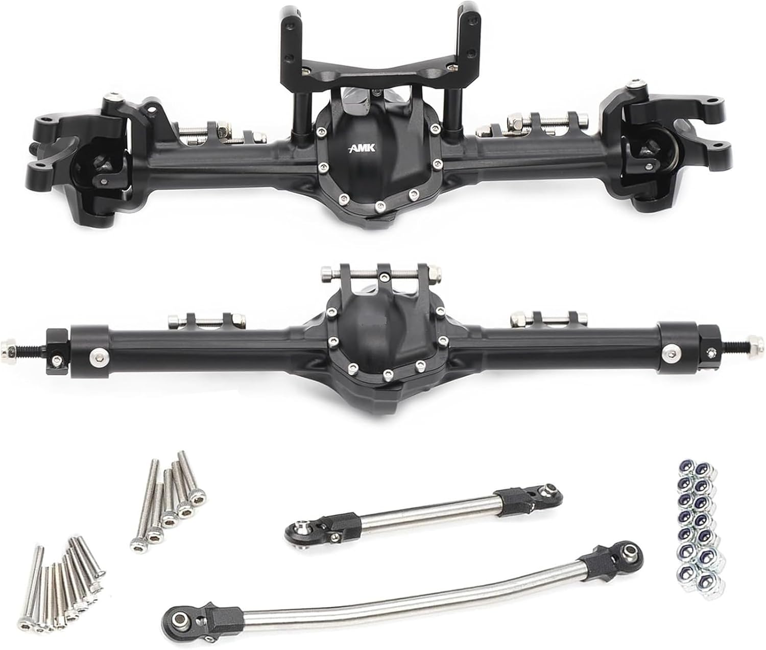 Aluminum Front & Rear Axles CNC Complete Axle Set 1/10 RC Crawler Car for Axial SCX10 II for Redcat GEN8 confident(Black)