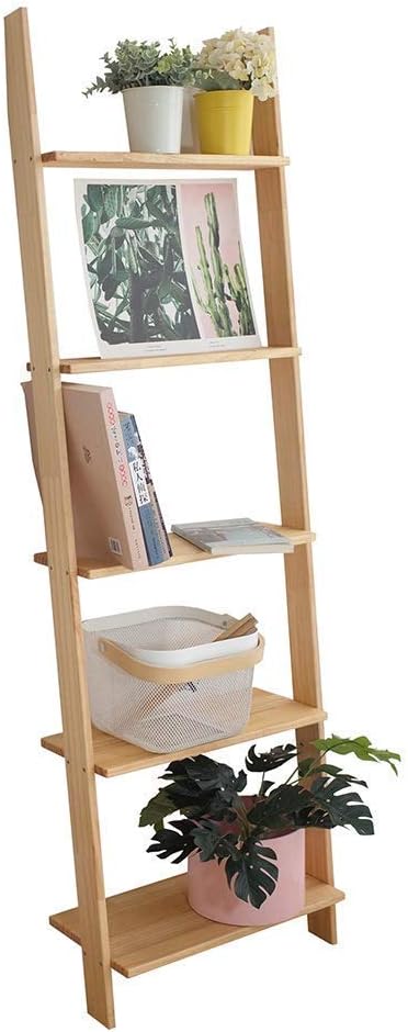 Bookcase Display Unit 5-Story Wooden Ladder Bookcase with Frame Layer Bookcase Ladder Incline Shelf Storage Rack Storage Rack for Home Office Home Storage Organiser (Yellow 160x50c