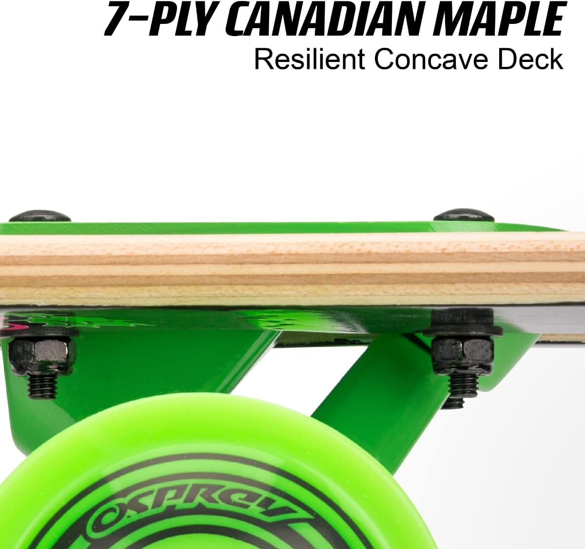 Osprey Twin Tip Longboard 39 inch Canadian Maple Deck, Complete Skateboard, for Adults, Kids and Beginners, Multiple Colours