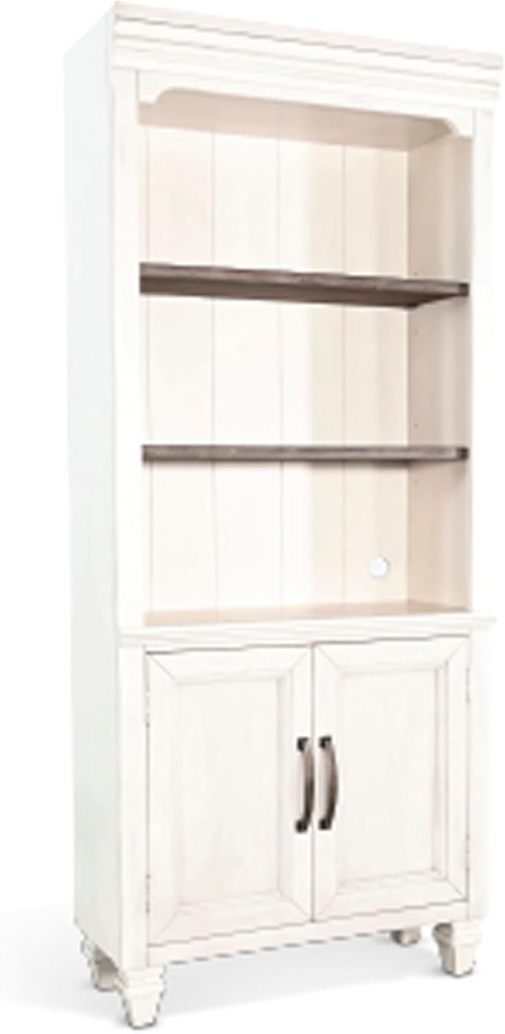 Benzara Barnie Bookcase Cabinet with 3 Open Shelves, Brown White Mahogany Wood