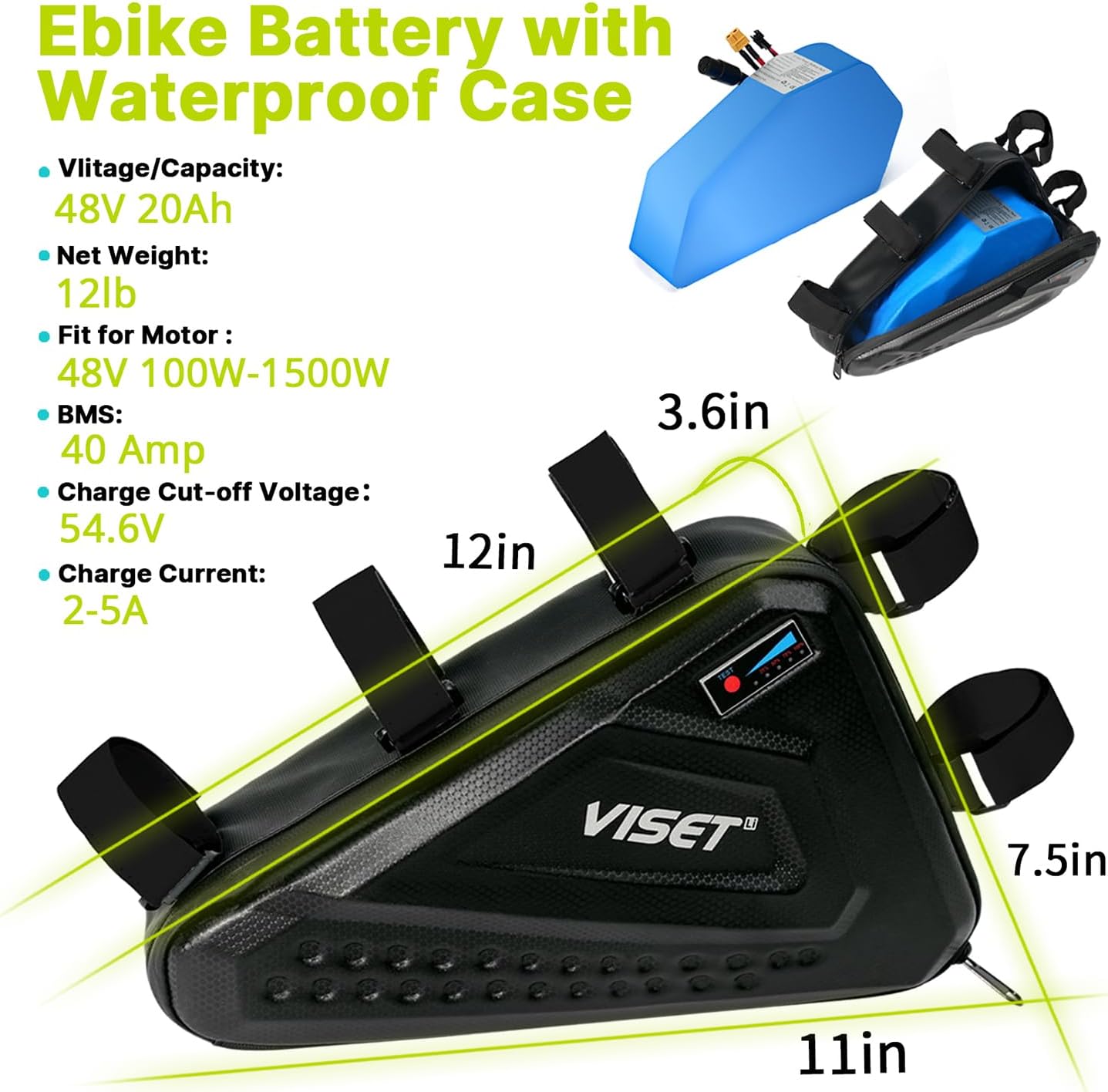 48V20000mAh Ebike Battery with Case, Electric Bike Scooter Lithium Battery with 40ABMS,LED Power Display for 250W 600W 1000W 1500W Mountain Bike Motors (48V 20AH)