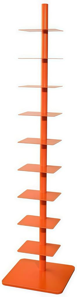 9-Tier Metal Invisible Spine Bookshelf,Height-Adjustable Vertical Bookshelf Tower,Unique Tree Bookcase for Small Spaces,Living Room,Bedroom,Office,Manga Bookshelf,Spinning Bookshelf Tower(Orange)