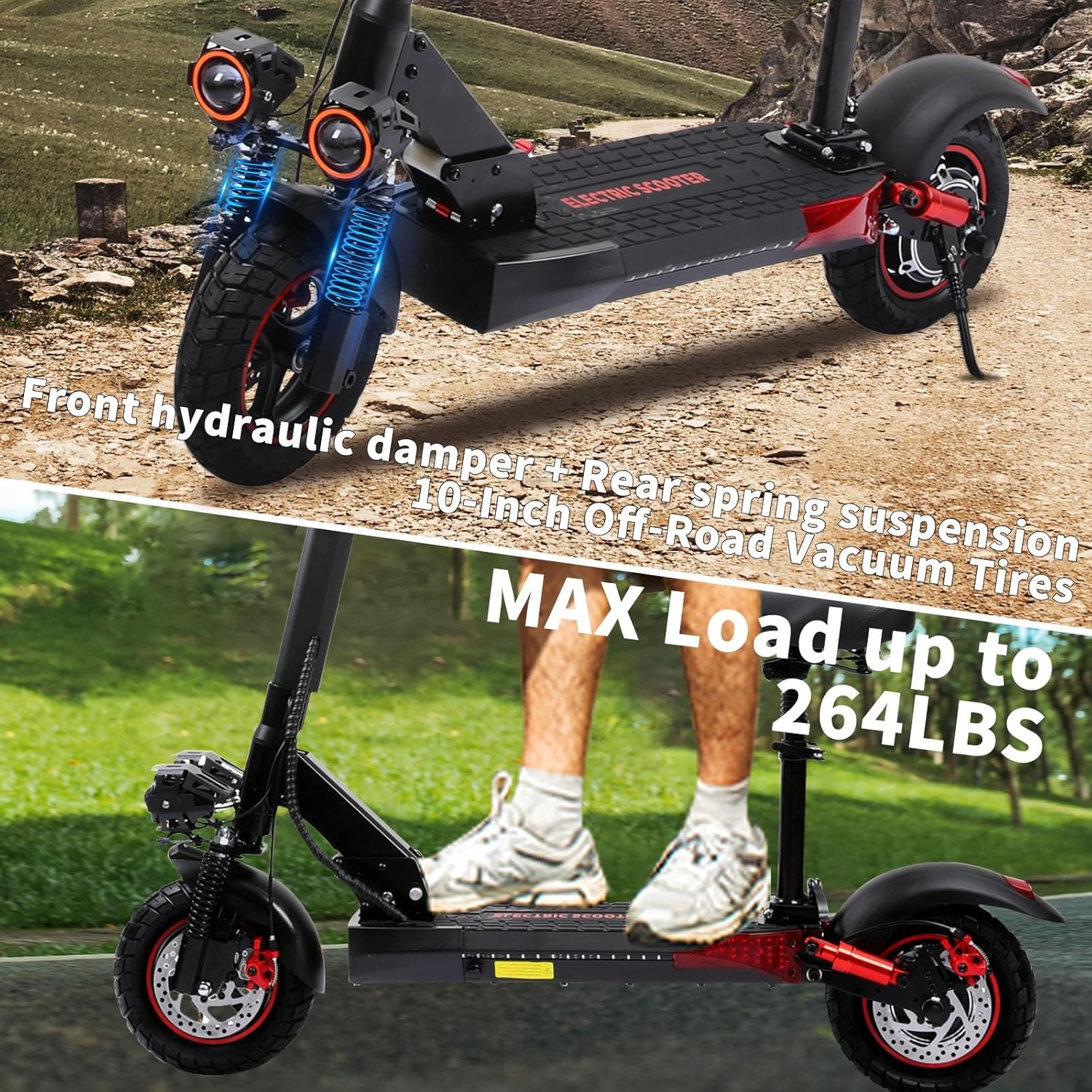 Adult Off-Road Electric Scooter with Seat - 800W Motor, Fast Electric Scooters 25 MPH, 28 Mile Long Range, 10” All-Terrain Tires, Foldable E-Scooter with Removable Seat,for Outdoor Riding & Commuting