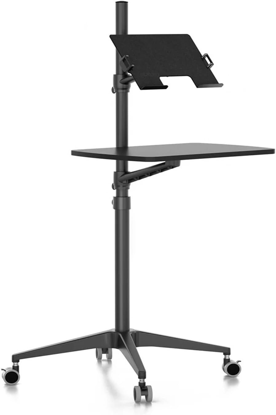 Aluminum alloy UT-2 full motion 2-in-1 laptop floor stand monitor keyboard support frame height adjustable mobile laptop table(Black)