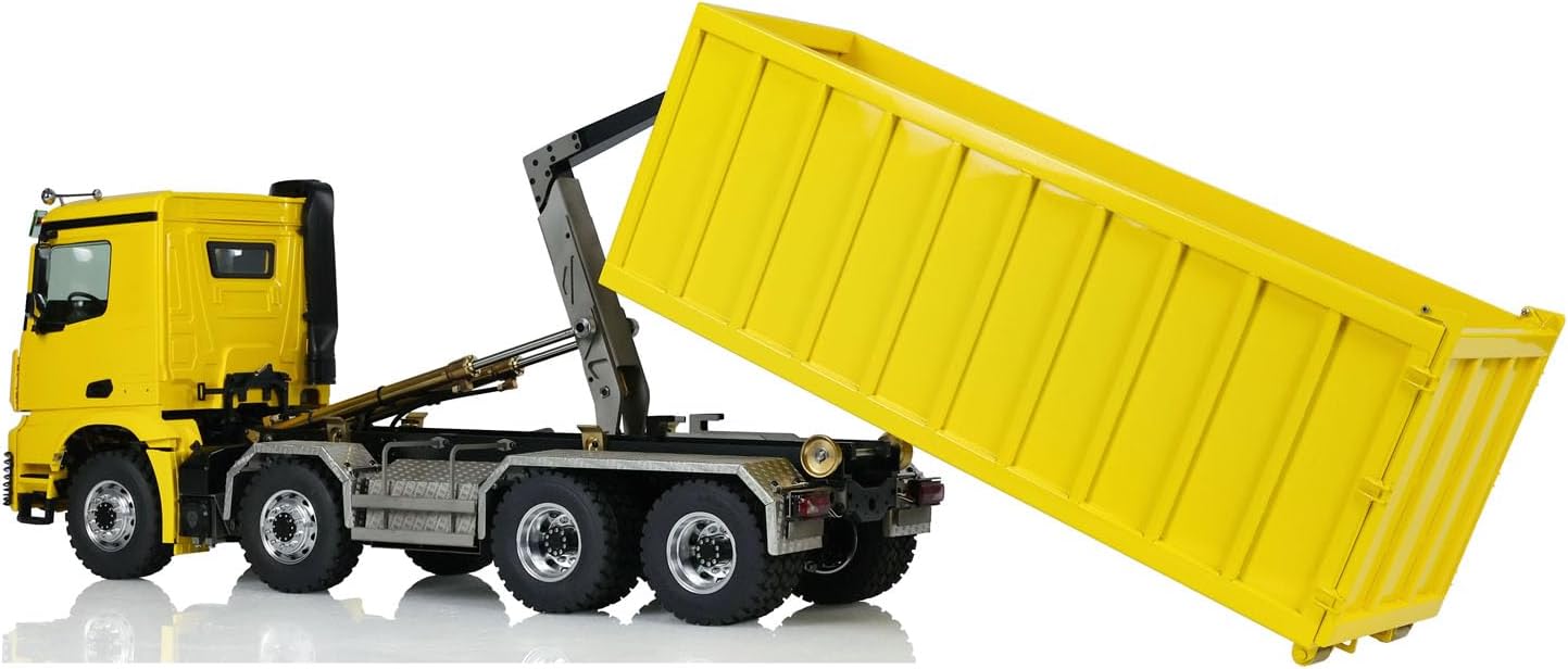 1/14 8X8 LESU Hydraulic RC Dump Truck Roll On/Off Metal Waste Bin Tipper Cars 2-Speed Transmission Lock Differential Light Sound System Hobby Grade Model
