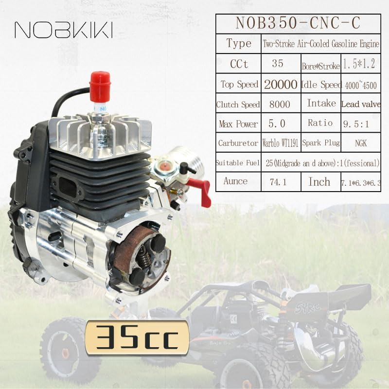34cc CNC Crankcase Intake 1/5 Scale 2-Stroke Gasoline RC Engine Compatible with Walbro 1191 Carburetor and NGK Spark Plug Fit for Baja HPI Losi Redcat Rovan Compatible with All 1/5 RC car