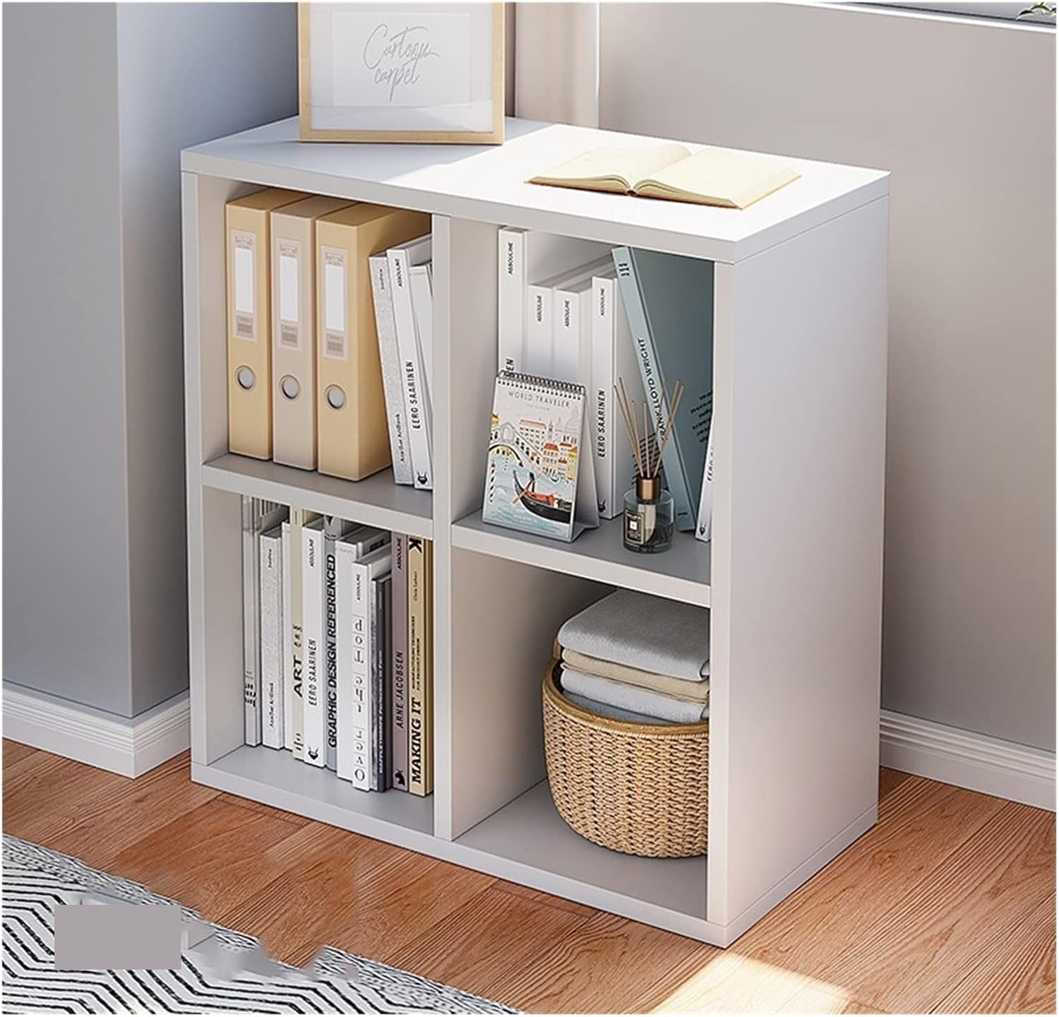 Bookshelf Rack Floor-to-Ceiling Low Cabinet, Combination Lattice Cabinet Simple Locker Bookcase for Living Room (Size : 10grid Wild Oak 154x30x63cm) ()