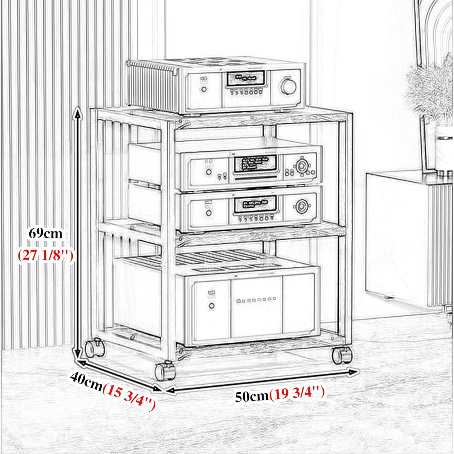 Elitix 1 2 3 4 5 Tier Heavy Duty Av Media Stand with Wheels Rustic