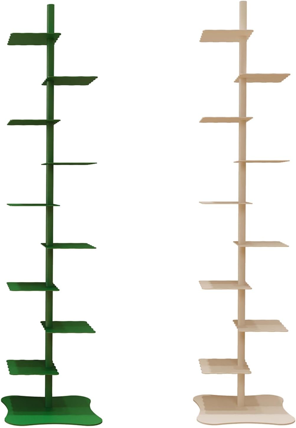 HYHTMER 9-Tier Spine Bookshelf, Adjustable Vertical Spine Book Tower Floor, Stable Metal Bookcase, Vertical Tower for Books for Small Spaces, 360 Display Storage Organizer for LivingRoom (Off-White)