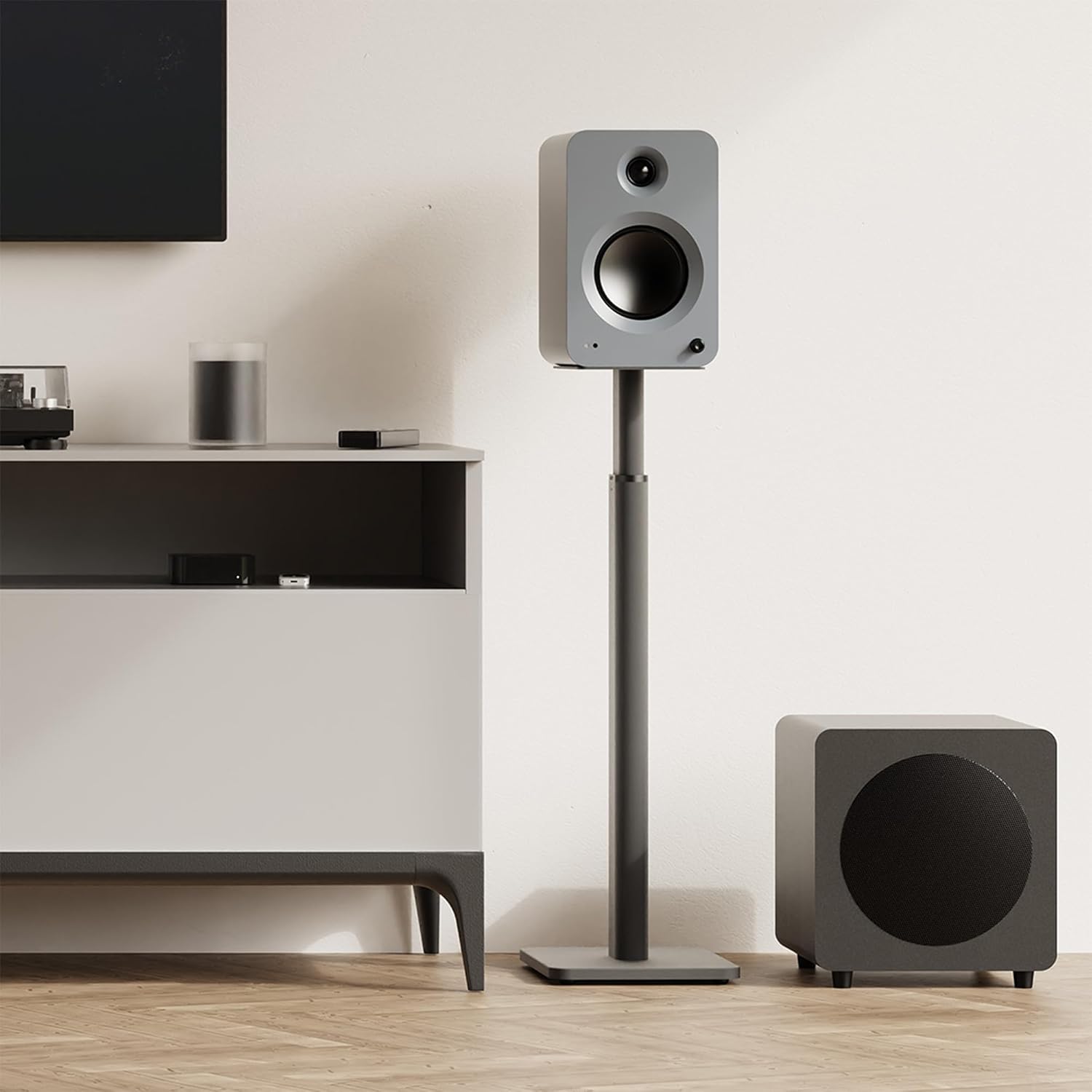 Kanto SPH Universal Height Adjustable Floor Speaker Stands for Bookshelf Speakers up to 30 lb (13.6 kg) | 24 -42 Height Adjustment | Internal Cable Management | Pair | Black