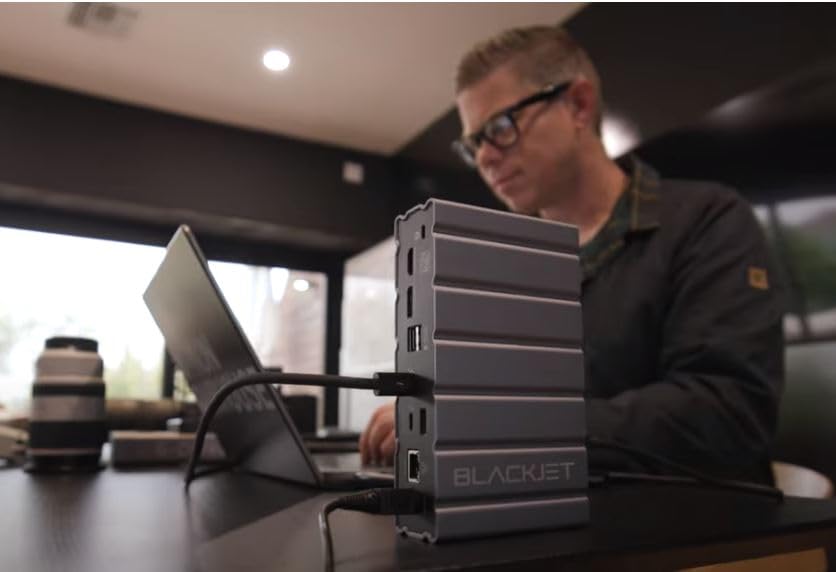 Blackjet RX-4 Thunderbolt 4 Docking Station – 17-Port USB-C Hub with HDMI, DisplayPort, SD/microSD, RJ45 Ethernet, USB-A, USB4 – for MacBook Pro, Windows Laptops – Aluminum Black Finish Apple