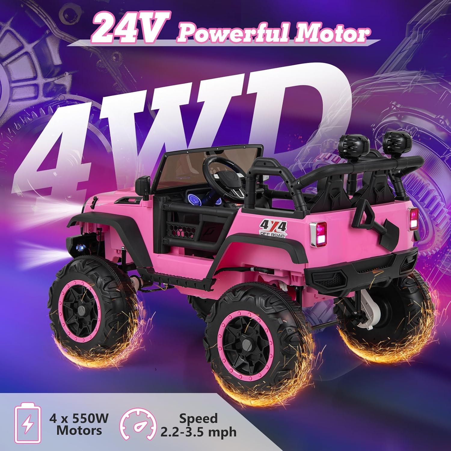 OLAKIDS 24V Ride On Car, 2WD/4WD Switchable 2 Seater Kids' Electric Vehicle Jeep Truck with 20