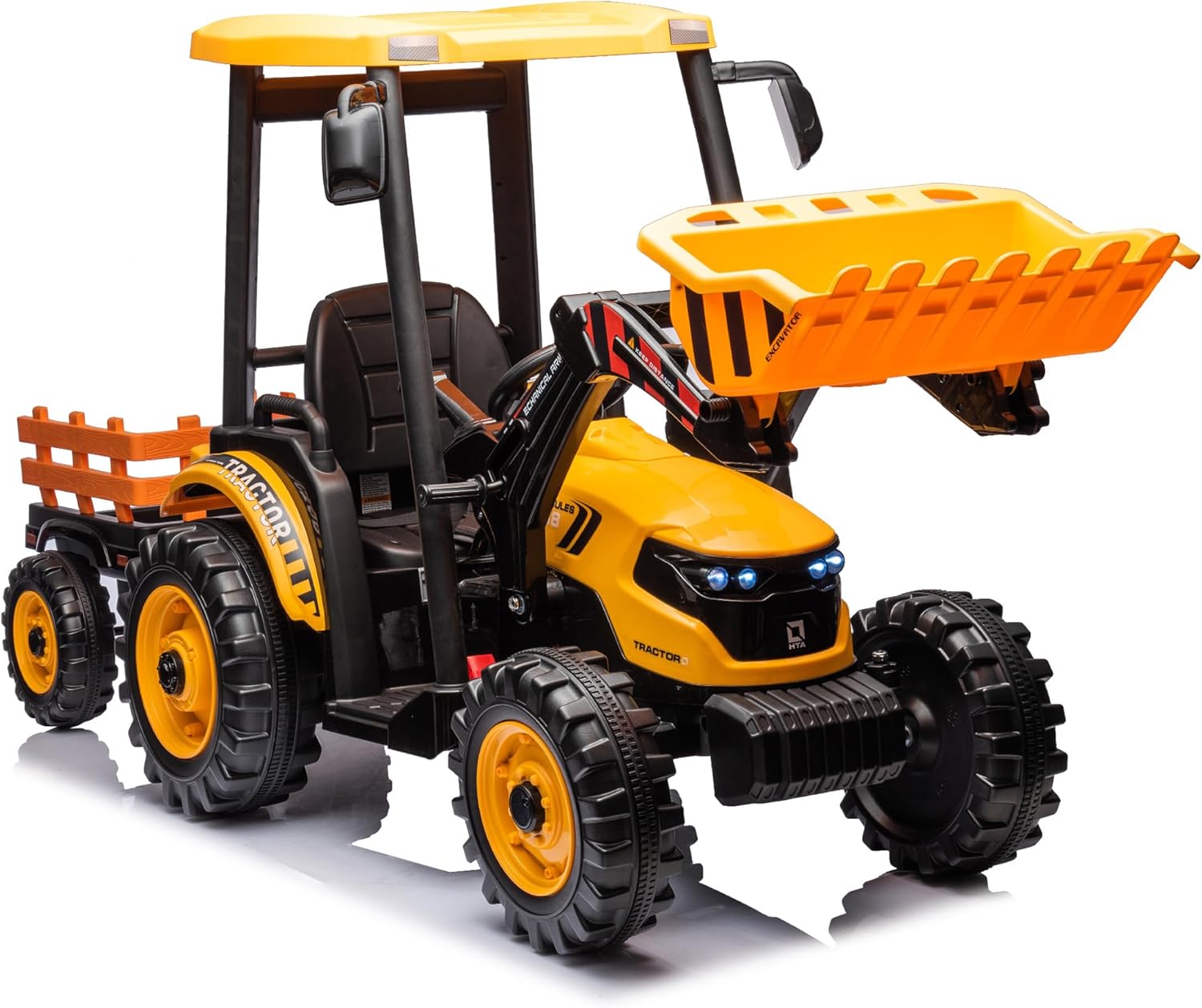 24V Kids Ride On Tractor w/Remote Control, 3IN1 Riding Tractor w/Trailer&Front Loader, Power Wheels 24V Ride on Toys for Boys Girls, Kids Ride on Excavator (Yellow Tractor with Trailer&Front Loader)