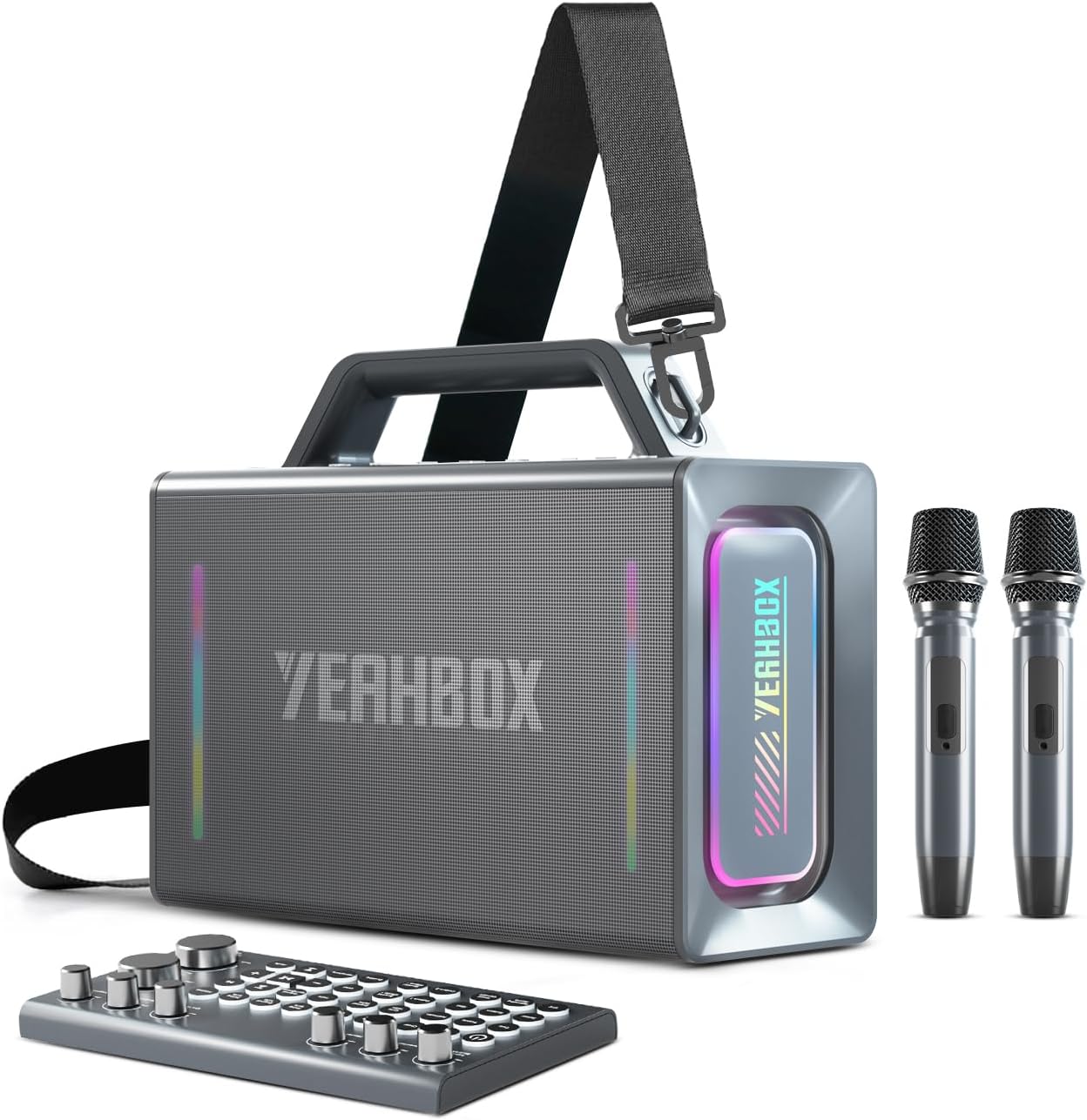 Thunder 500 Party Speaker – 200W Max Power Bluetooth PA System with Dual Wireless Microphones, DSP Sound Card, LED Lights & 10H Playtime, Portable for Outdoor, Home, and Events