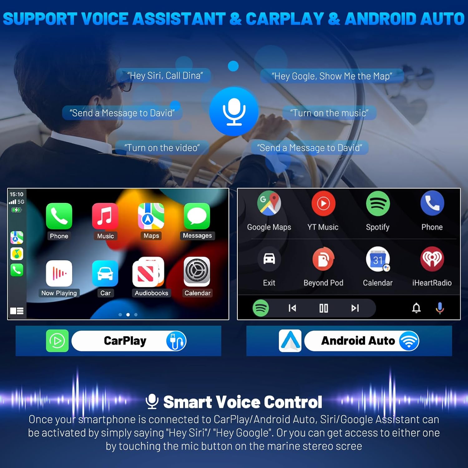 2025 Upgraded Marine Stereo with Wireless CarPlay and Android Auto