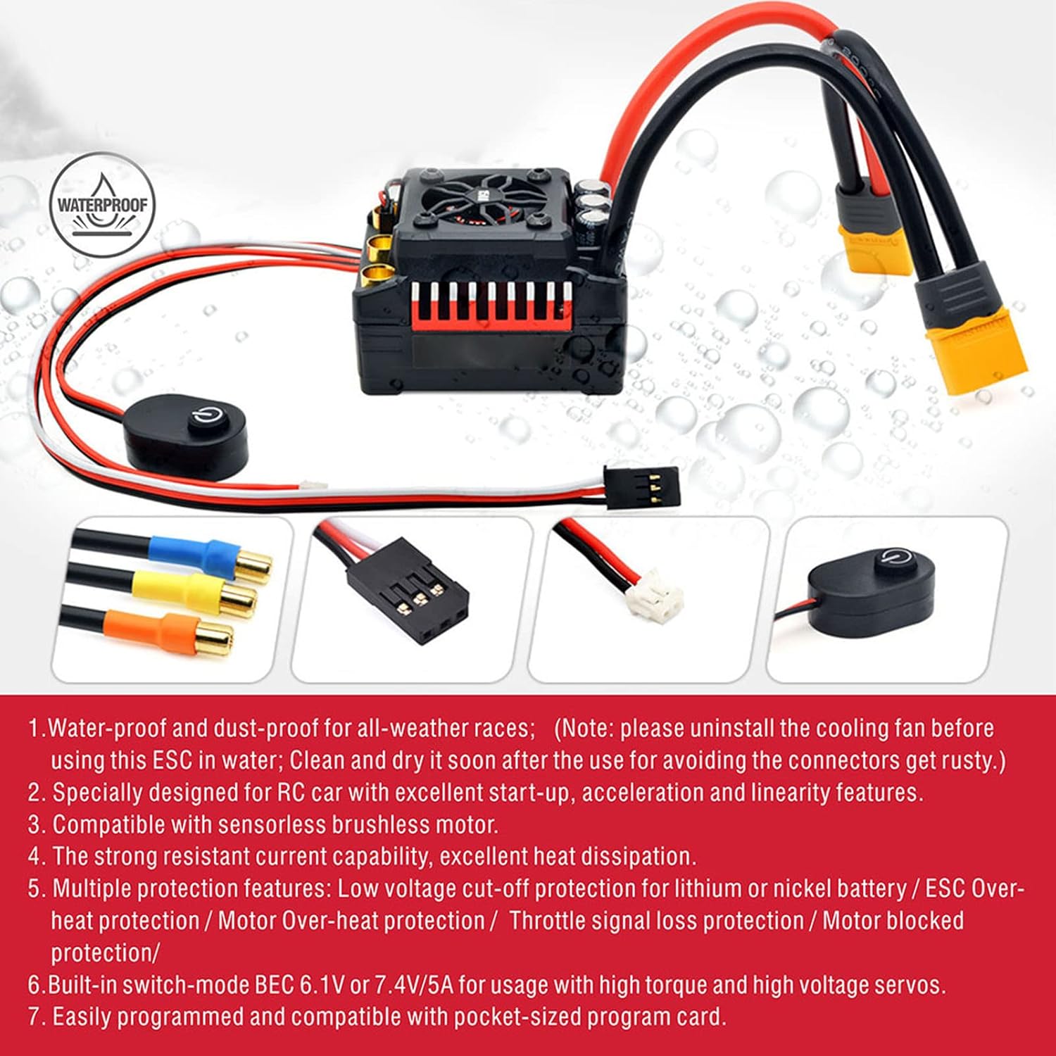 150A Waterproof ESC High RC Brushless Motor ESC Set for 1/8 Scale RC Car