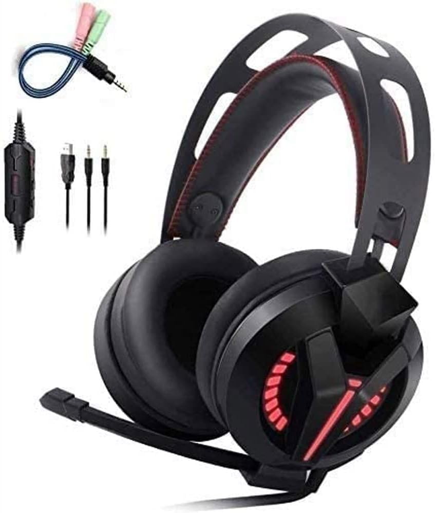 Gaming Headset - Comfortable Head-Mounted PC Gaming Headset USB Headphones with Noise Cancelling Microphone RGB Lights Plug & Play for Laptops Computers,USB Interface with Microphone Microphone