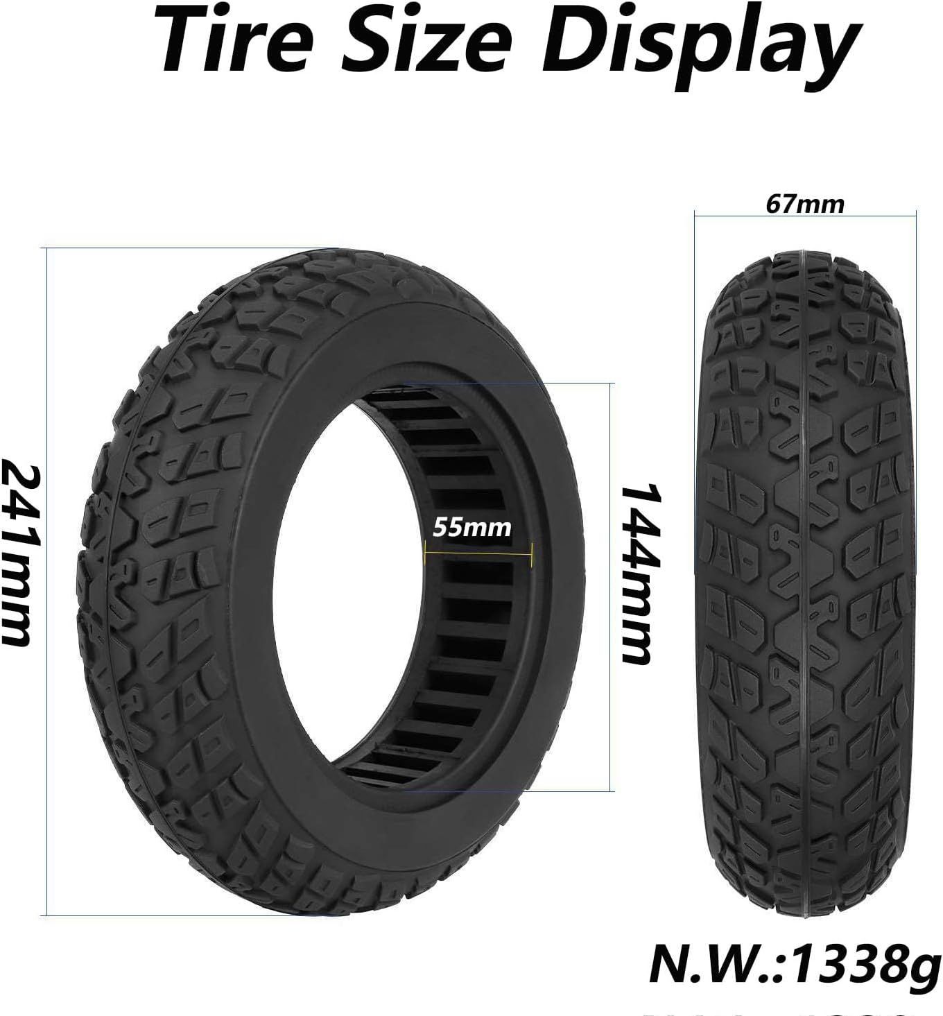 10X2.70-6.5 Solid Tire 10 Inch Non Inflatable Electric Scooter Wheel, 55mm Scooter Tire Solid Punctureof Explosionof for 10 Inch Electric Scooter Parts,1pcs