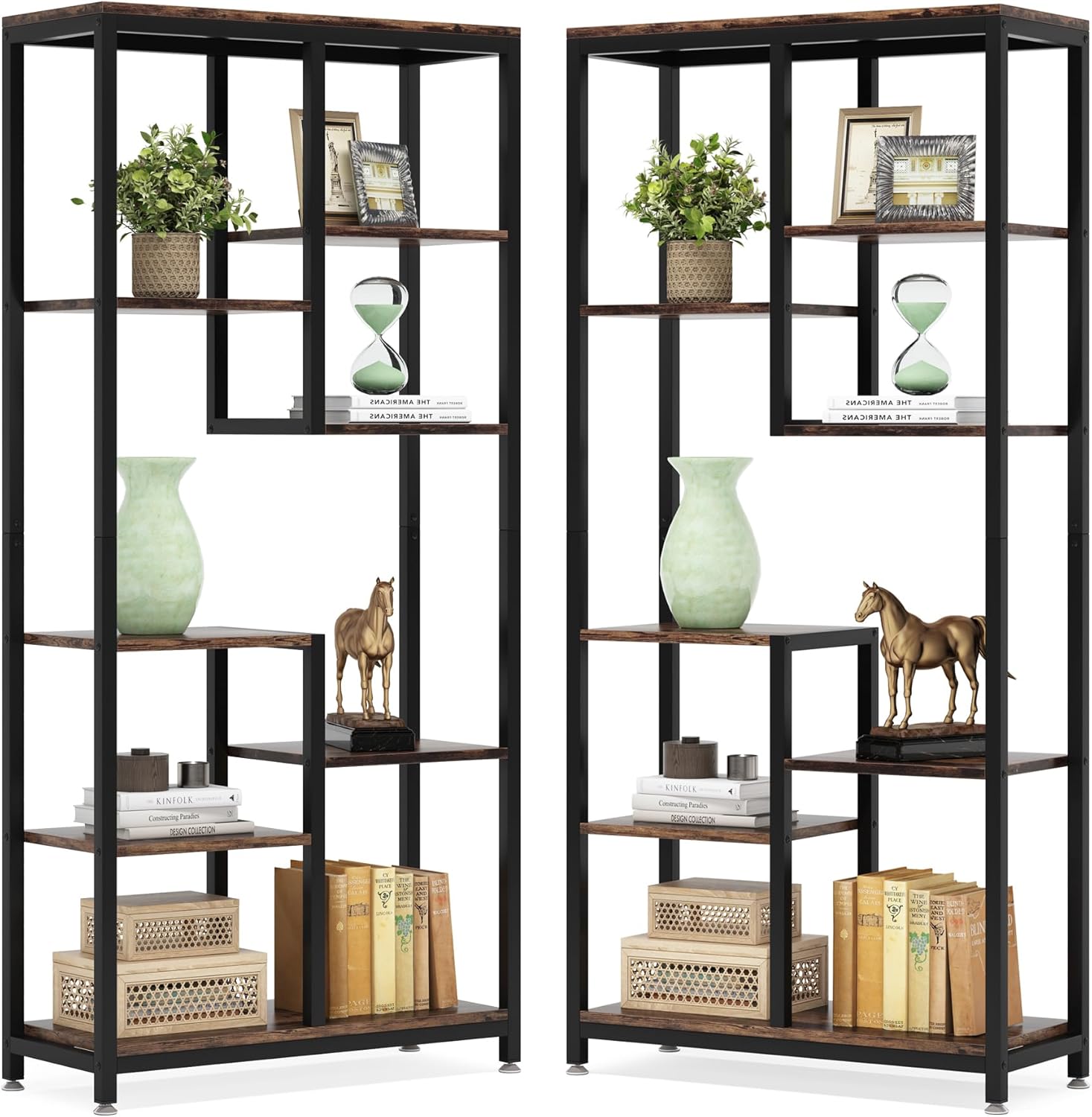 Tribesigns 6-Tier Tall Bookshelf Set of 2, Industrial 8-Shelf Open Bookcase Storage Display Book Shelves for Living Room, Home Office
