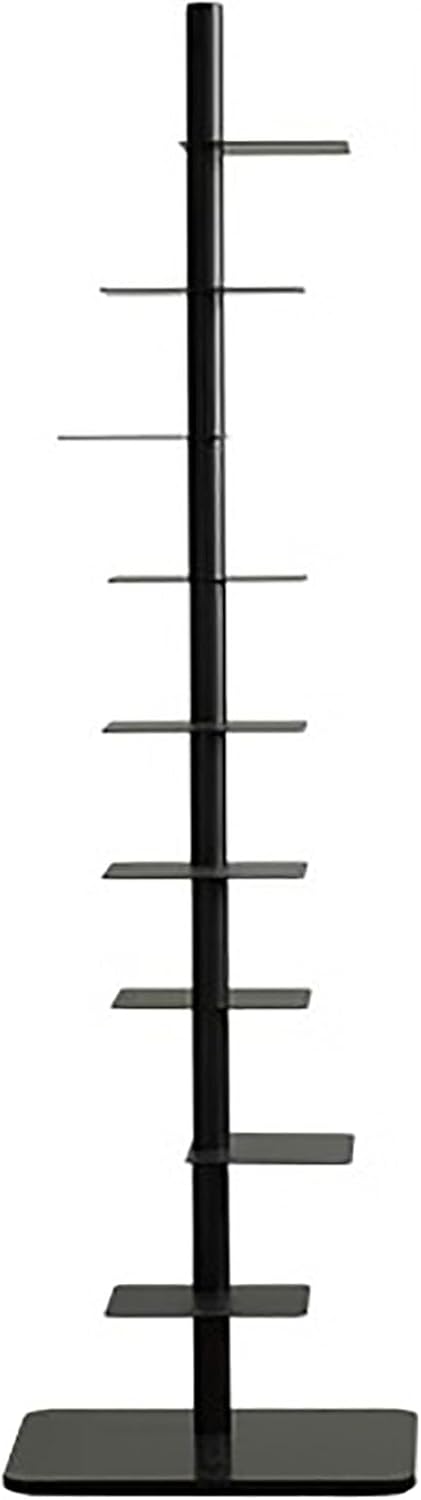 Vertical Spine Book Tower Corner Shelf - 9-Tier Metal Bookcase Spine Bookshelf Tall Narrow Ladder Display Shelf for Small Space, Multipurpose Storage Rack for Home Office