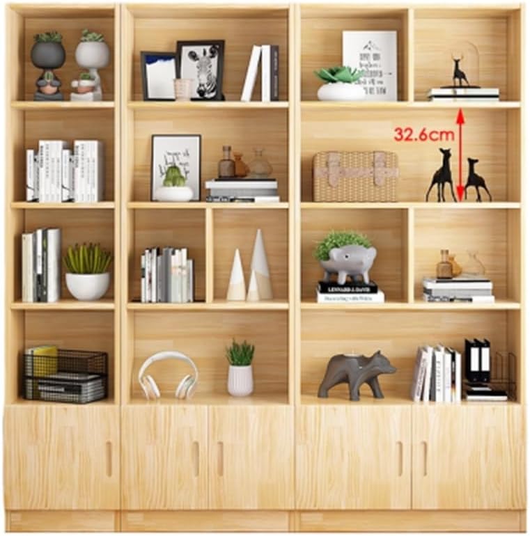 Solid Wood Bookcase, Original Pine Integrated Wall Unit, 24cm Corner Display Cabinet, Freestanding Bookshelf (Color : (24+80+24) x24x180cm with Door) ((40+60+80) x24x180cm with Door Door)