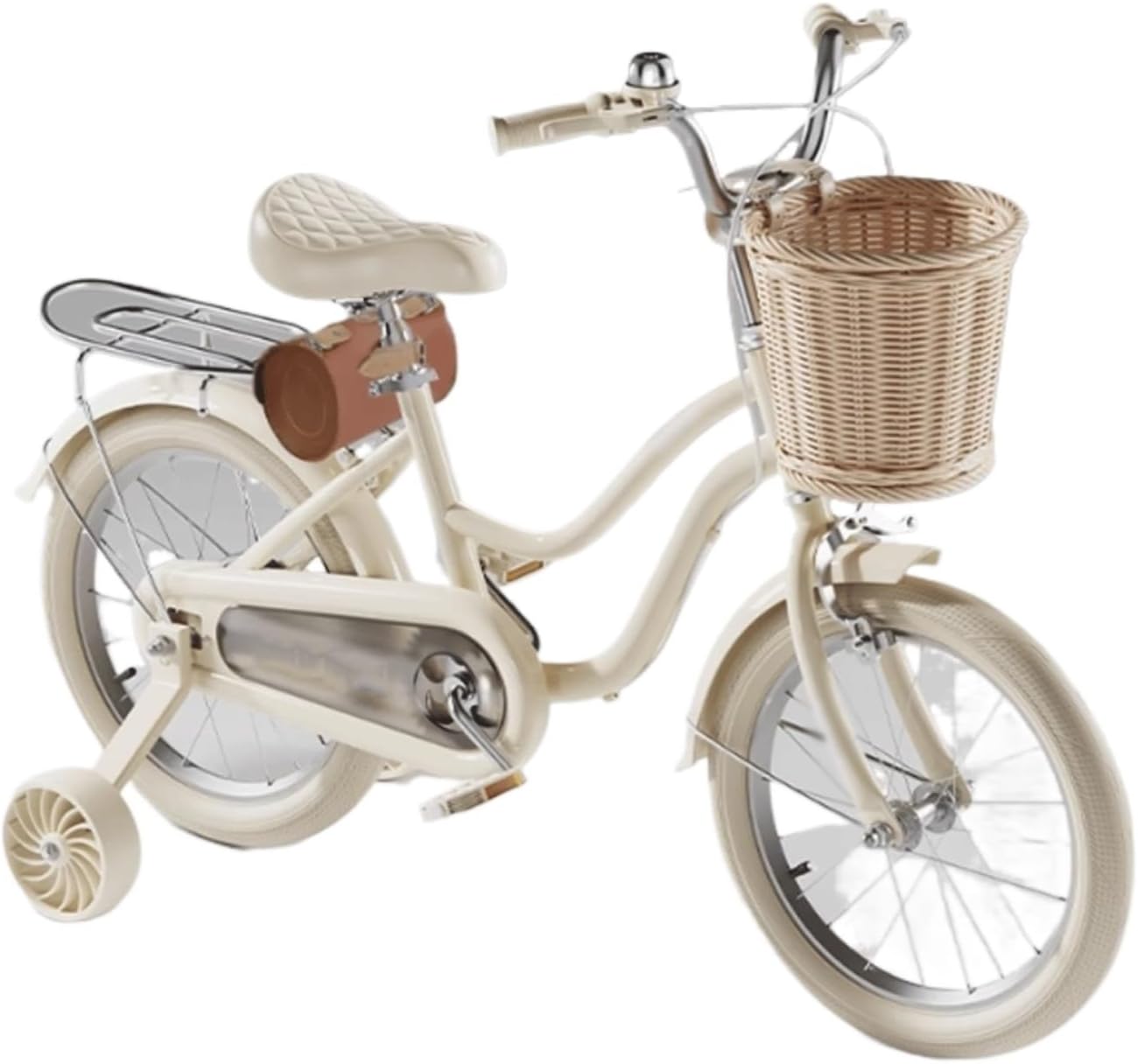 Wiggle cart Kid Bike Dual Handbrake Toddlers Bicycle Age 3-12 Years with Woven Basket Auxiliary Wheels(White1,22inch)