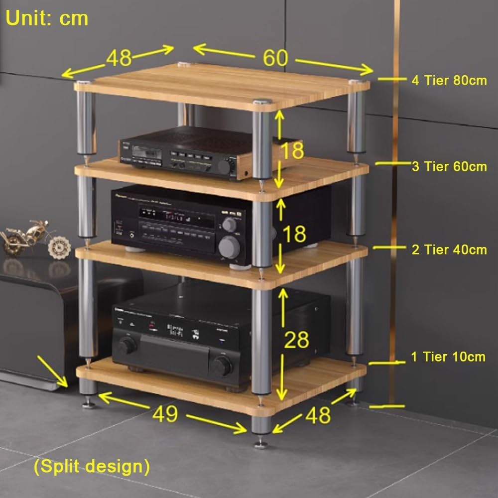 BERWDUXA HiFi Rack 3 Tier AV Media Stand Wood Shelf