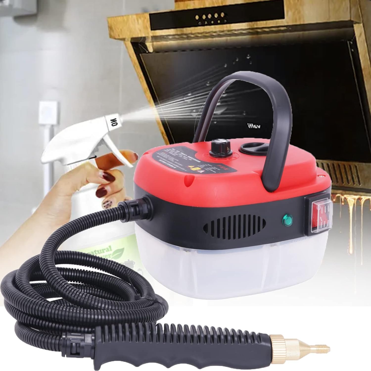 wzfdm Hand-held Portable Steam Cleaning Machine Automatic Pumping2500W High Temperature Pressurized Steam Cleaner,Red