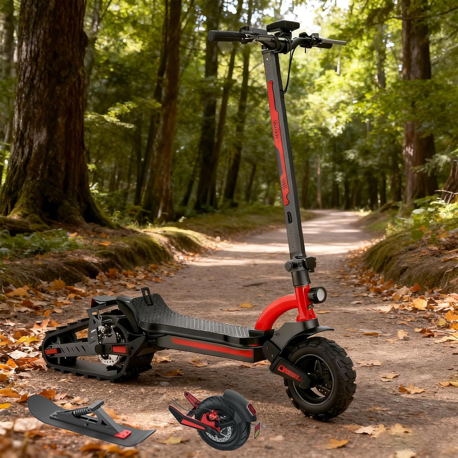2000W 3-in-1 E-Scooter for Adults - 48V/19.2Ah for 80km Range, 120kg Max Load, Foldable with LED Lights for Commuter Snow & Off-Road AllTerrain