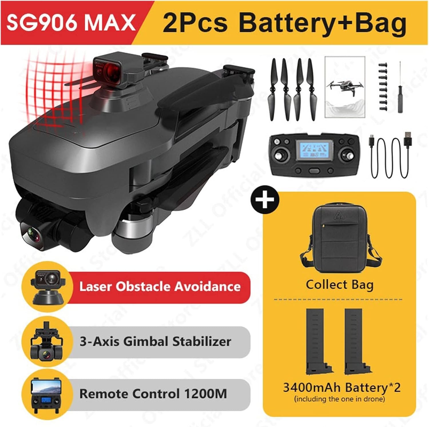 Drone 3-Axis 4K HD Camera Drone 360 Obstacle Avoidance FPV 5G WiFi 3K RC Distance Professional GPS Dron Quadcopter One Key Take Off/Landing (Color : MAX-2B Size : 1) (Max 2b)