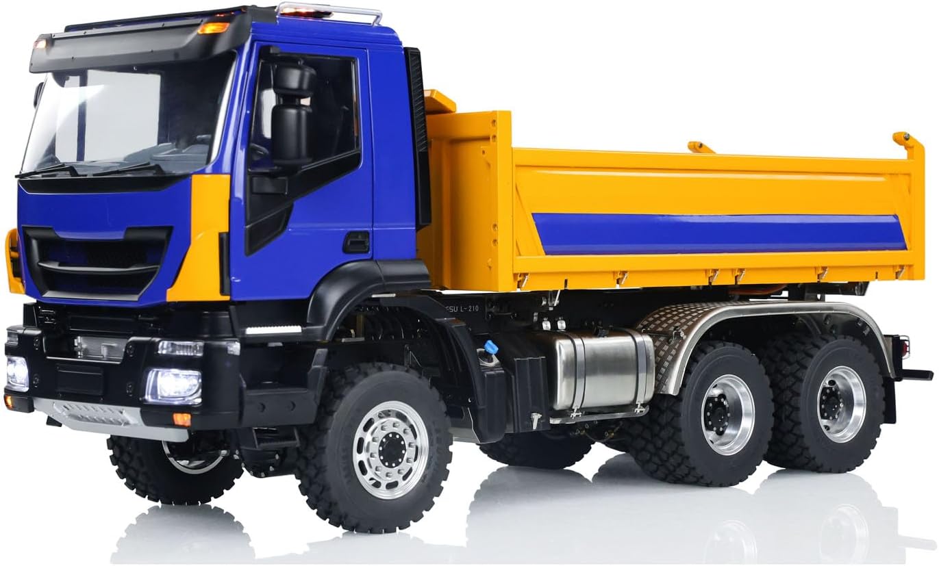 LESU 1/14 6X6 RC Hydraulic Dump Truck 3-Way Metal Radio Control Tipper Car Model 3-Speed Transmission Light Sound System Model