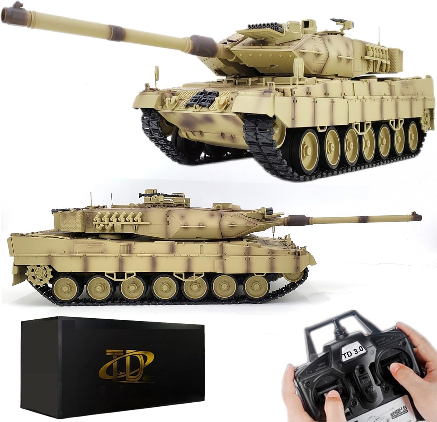 27.2-Inch Large Remote Control Heavy Tank German Leopard 2A7 RC Battle War Military Vehicle Simulation Smoke Shooting Sound Effect Collection Entry-Level Model