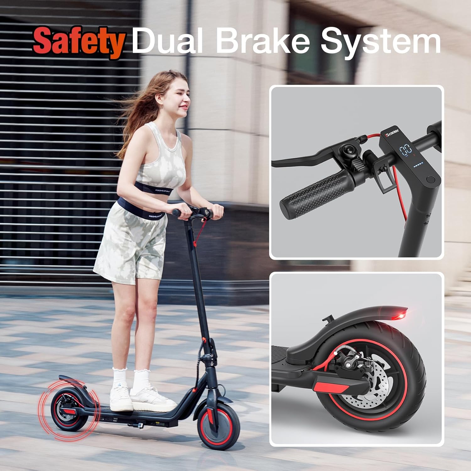 iScooter Electric Scooter Adults & Big Kids, 500/650 Peak Power, Up to 15/18/25 Miles Range, 19/22/25 MPH Top Speed, Cruise Control, Dual Braking System, Foldable E Scooter for Commuting & Campus Use