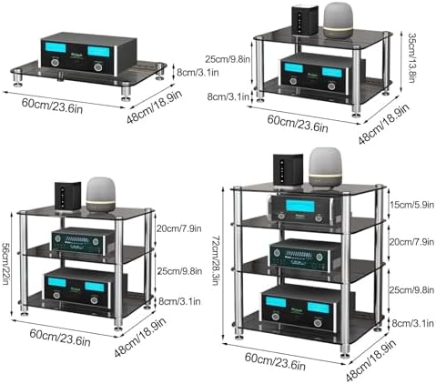 GenSDH Tempered Glass Audio Rack Tower - 1 Tier HiFi Media Stand