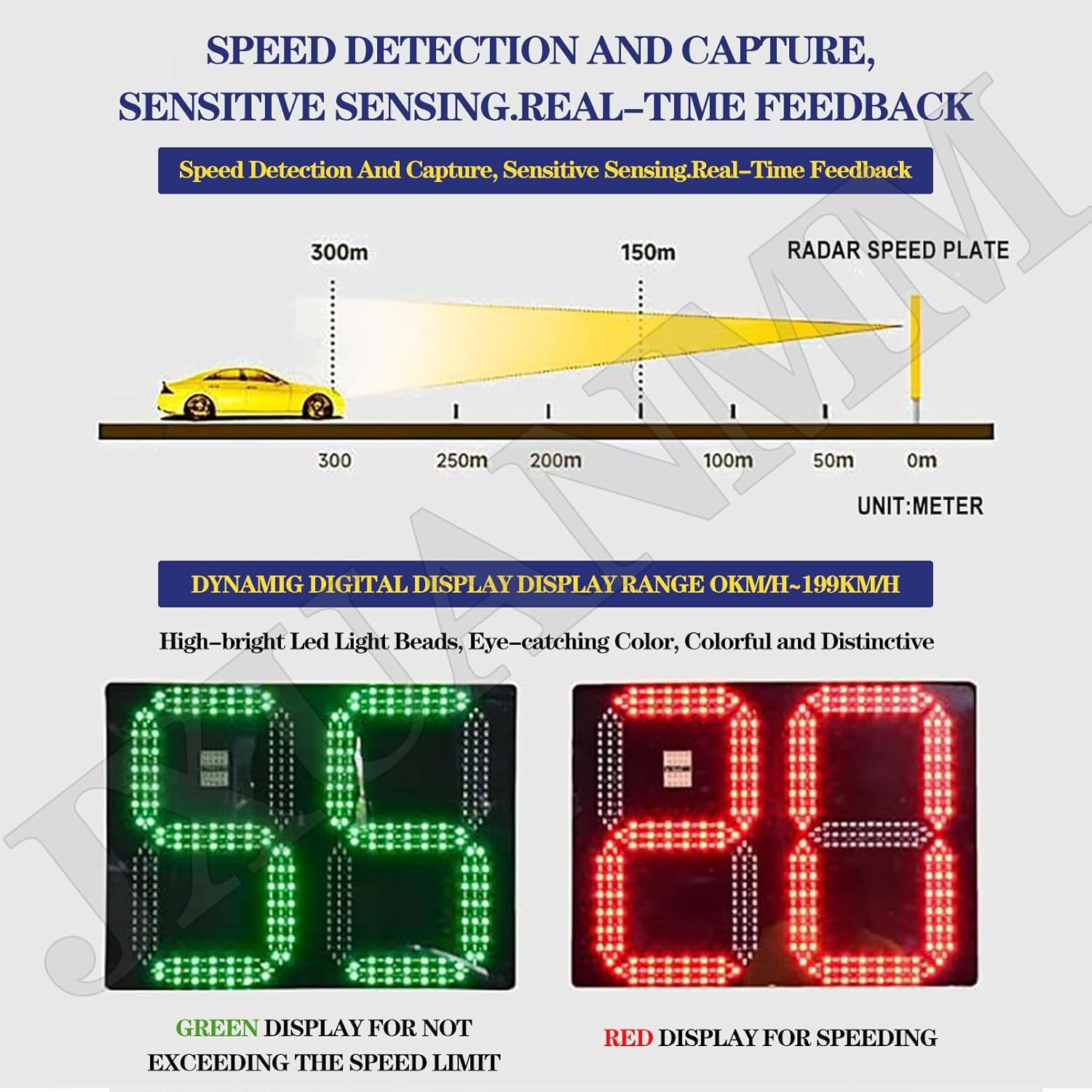 Solar Powered Radar Feedback Sign, Digital Rader Speed Detector Signs,Aluminum Solar LED Radar Speed Traffic Signs, IP65 Waterproof All-Weather Real-Time Monitoring Orange-23.6×35.4in/60x90cm