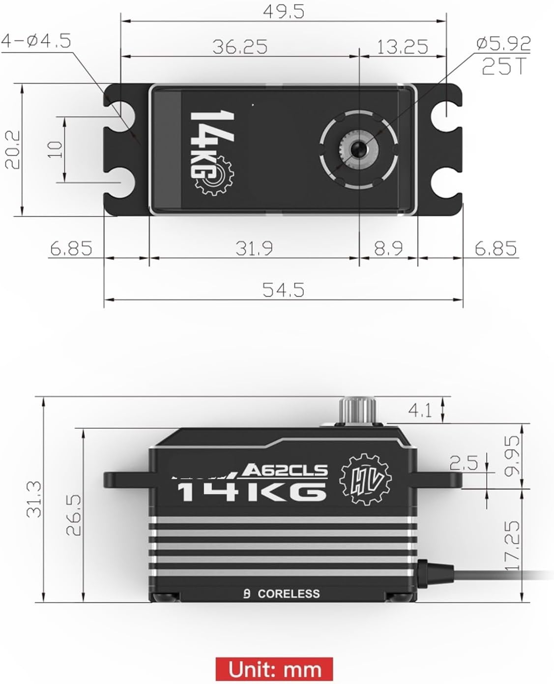 Programmable A62CLS 14KG Aluminum Case 7.4V High Speed Low Profile Steering Motor RC Servo 1Pcs(A62CLS 14kg Set1)