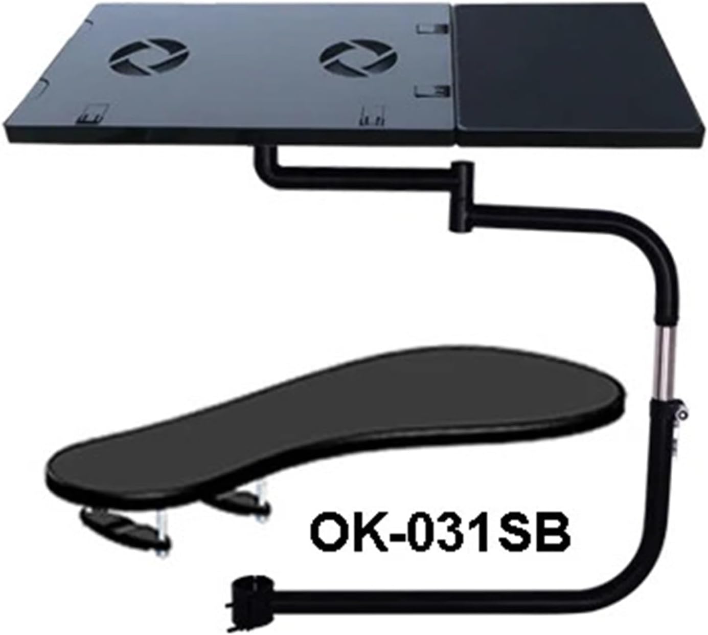 Multifunctional full-motion chair clamp laptop table stand with fan + square mouse pad + chair arm clamp mouse pad(Silver)