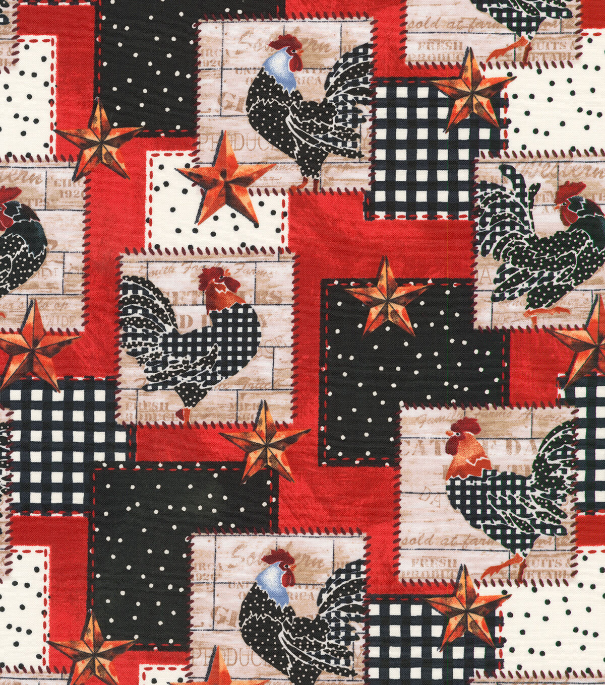 Robert Kaufman Novelty Cotton Fabric Black & White Rooster Patch