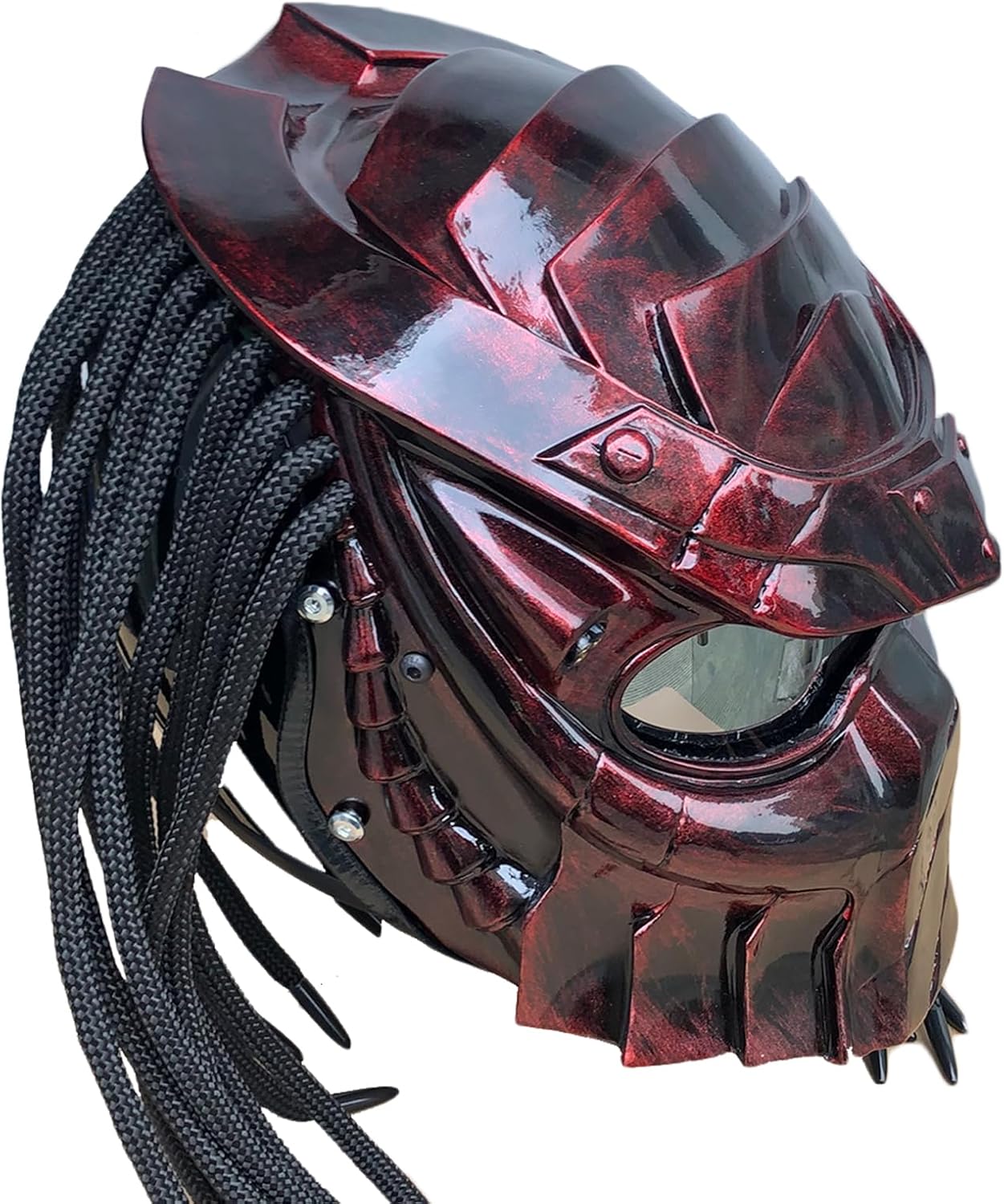 Predator Motorcycle Helmet Full Face Motorcycle Helmet with Hair Braid and LED Light for Outdoor Riding or Club Parties and Cosplay Prop DOT Certified,XXL