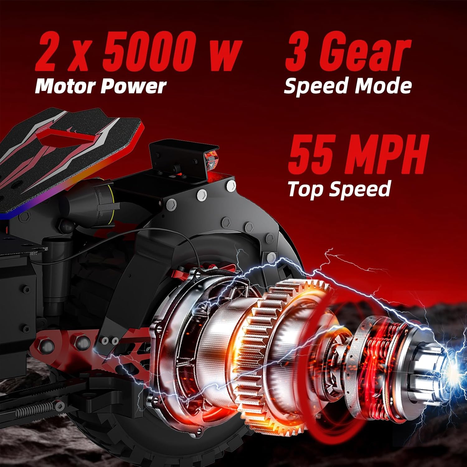 JL86 Pro Electric Scooter for Adults, 5000W Dual Motor， 60V 40Ah Quick-Release Battery, 55 MPH Speed, 13”Tubeless Tires, Dual Hydraulic Suspension, Foldable Off-Road Scooter