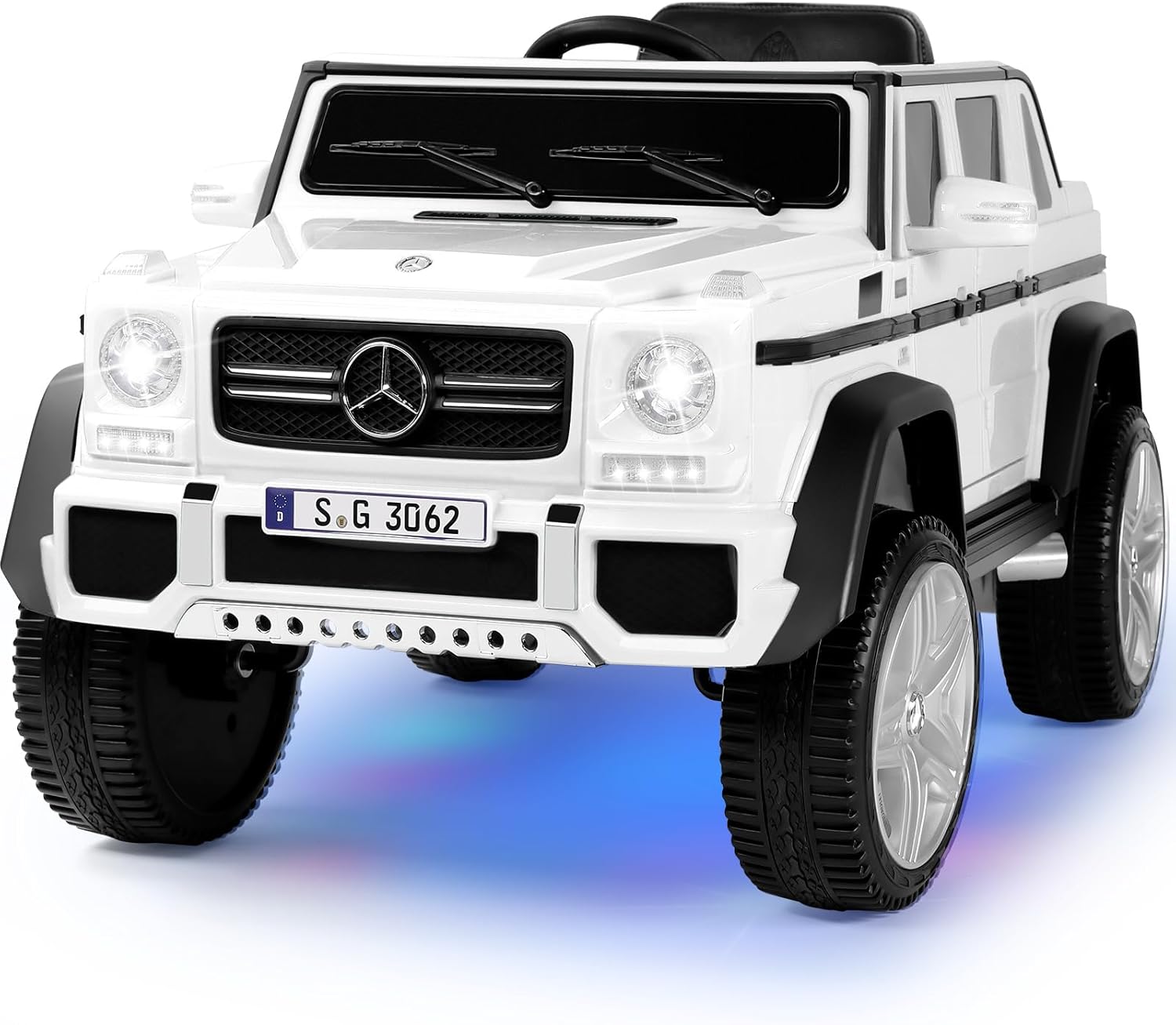 JOYLDIAS Kids Ride On Cars, Licensed Mercedes-Benz Maybach G650S, 12V7AH Battery Powered Toy Electric Car for Kids with 2.4G Remote Control, 2 Motors, 3 Speeds, Lock, Music, Horn, LED Lights, White