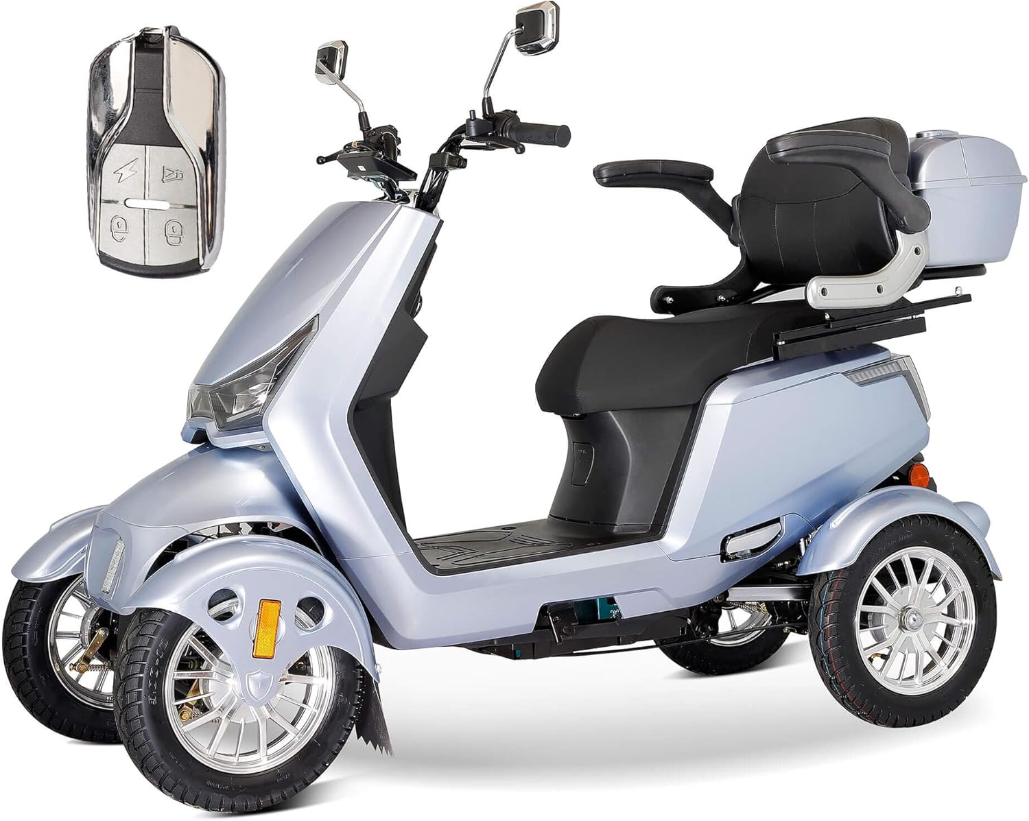 Mobility Scooters for Adults & Seniors, Heavy Duty 4-Wheel 3-Speed Electric Powered Wheelchair Device, Elderly-Safe Belt Rear Lockbox Under Seat Storage Adjustable Seat (Silver)