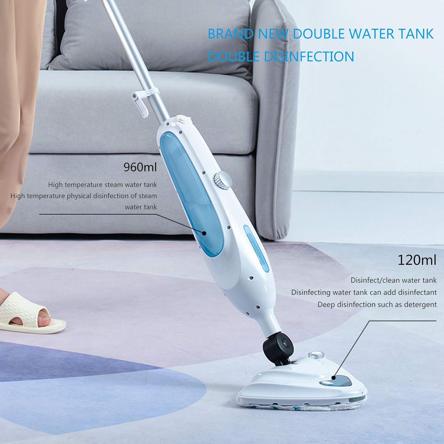Steam Mop Cleaner Hand 3-In-1 Multifunctional Surface Vacuum Cleaner Cleaning And Dry Cleaning High-Efficiency Household Steam Cleaner Blue