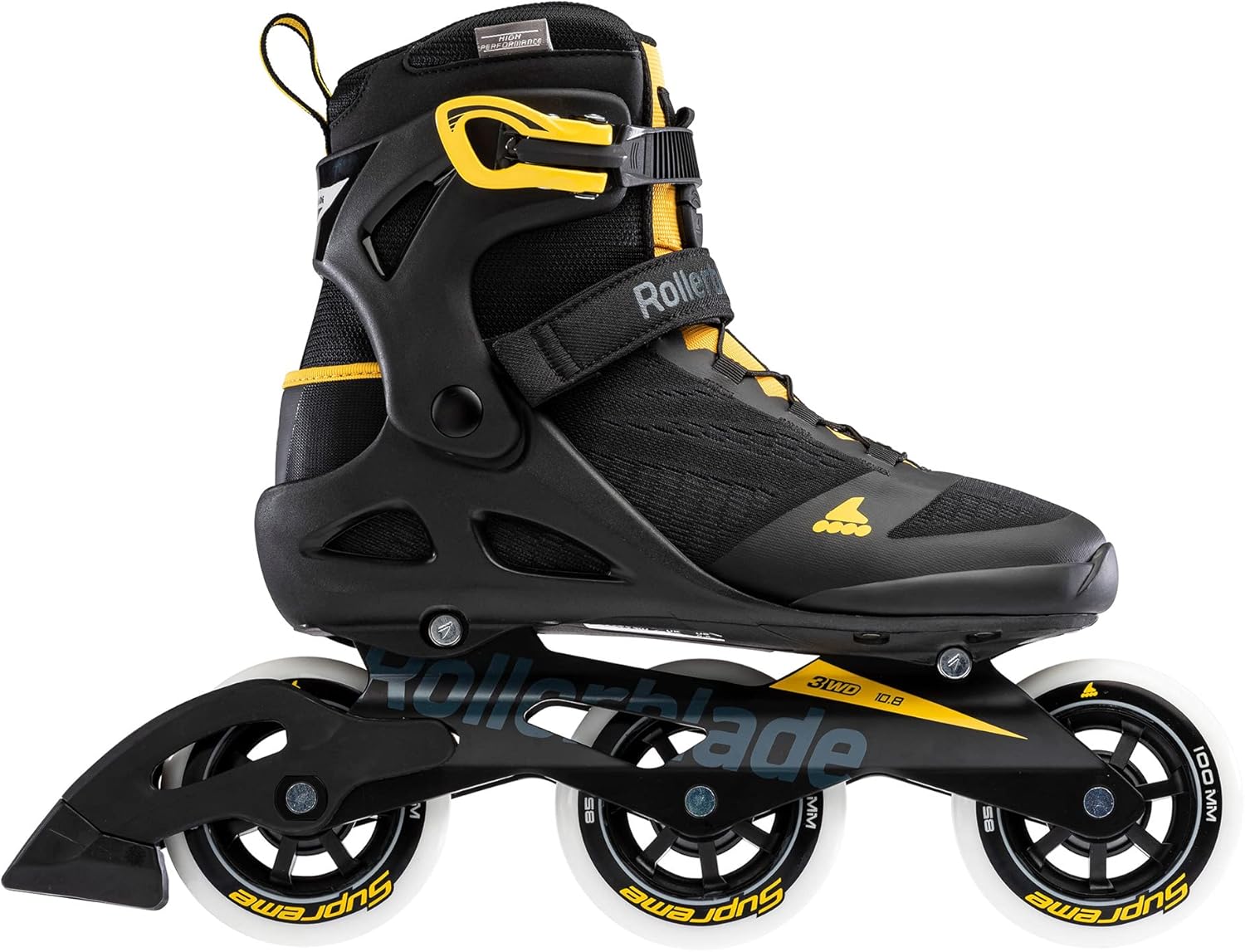 Rollerblade Macroblade 100 3WD Mens Adult Fitness Inline Skate, Black and Saffron Yellow, Performance Inline Skates
